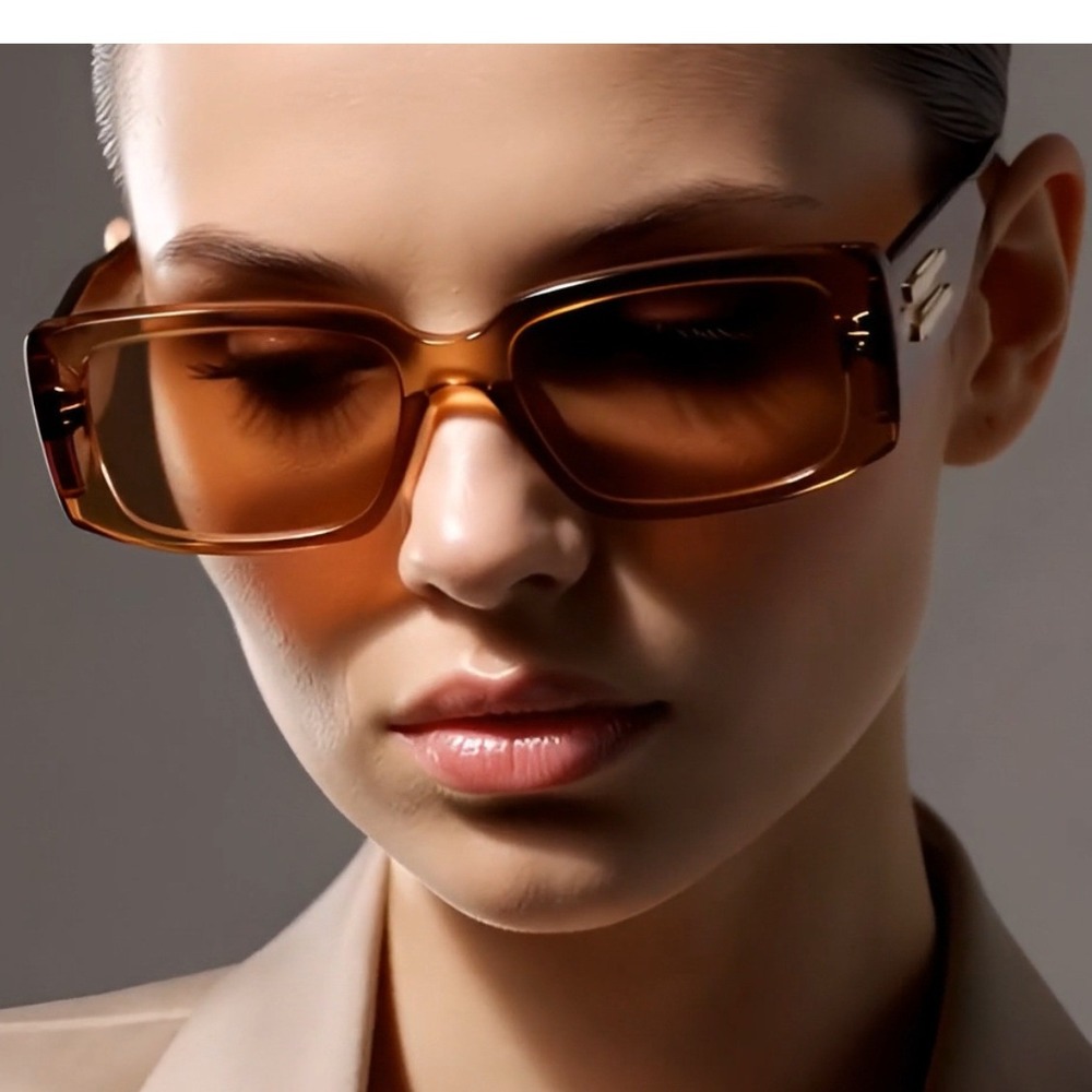 Women Sunglasses Fashion Designer‎ Beige Retro Rectangle Trendy Style Lentes New